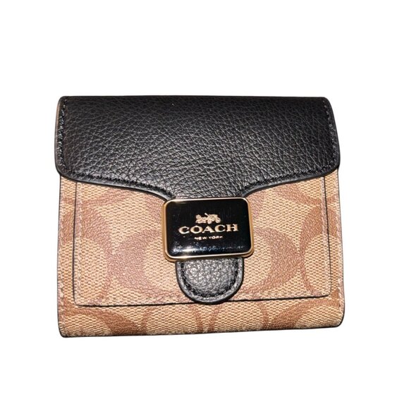 Coach Khaki/Black Pepper Wallet in Signature Canvas, C7805, 2-Compartment Bifold - Picture 1 of 7